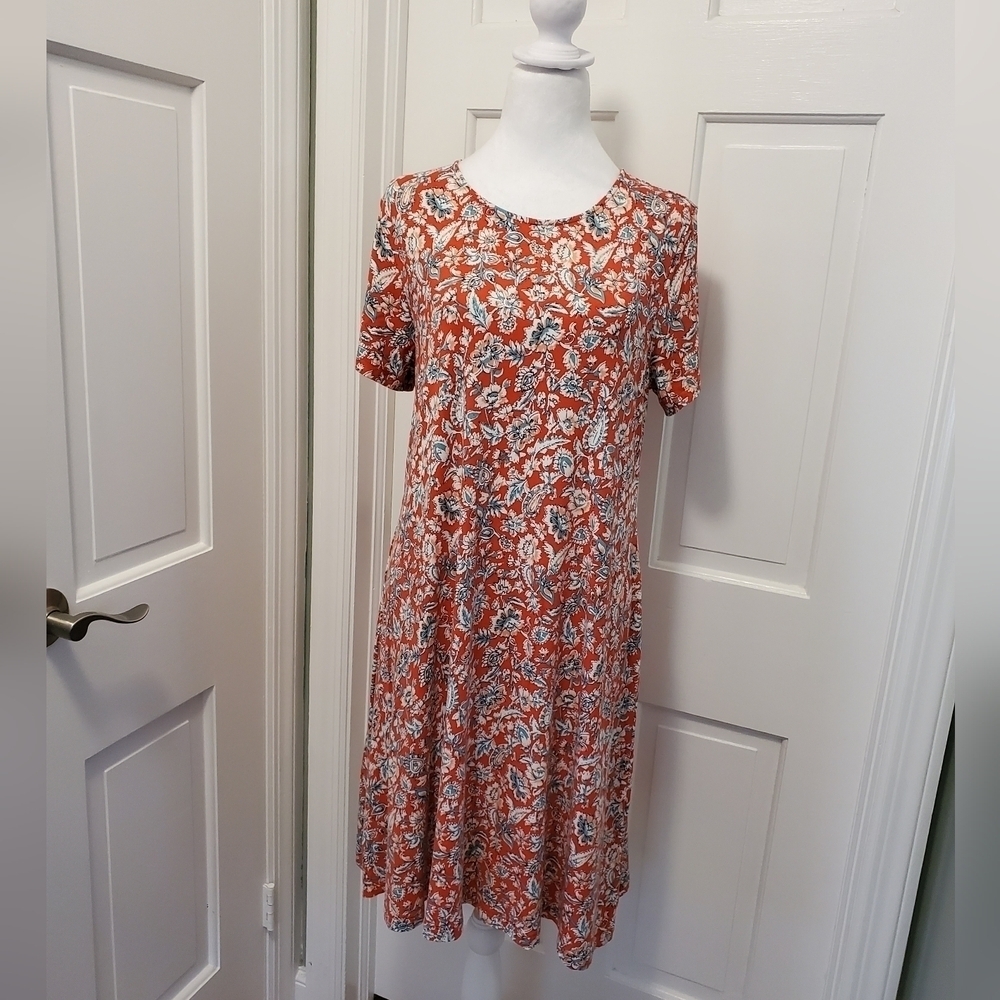 Old Navy Dress Size Lg. Red Floral A-Line Pullover Cottagecore Prairie Boho Farm